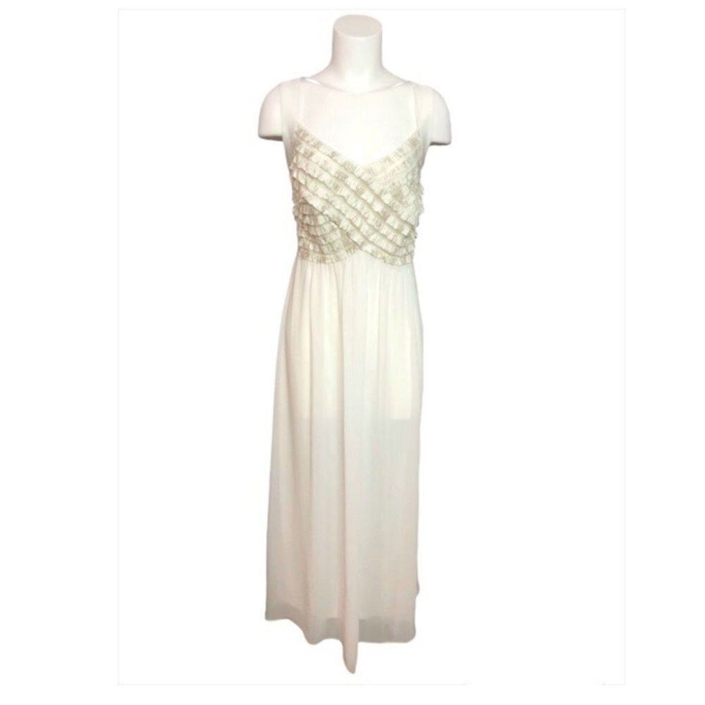 Laura Plus Off White Chiffon Ruffle Gown Size 14 Bridal Black Tie Formal - Picture 2 of 9